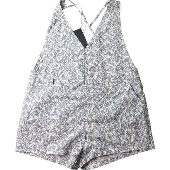 NWT Nightwalker Summer of Lover Romper Floral V Neck Zip 100% Cotton Blue Large - Picture 1 of 10